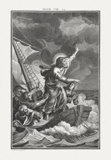 Images Dated 6th January 2017: Jesus Calms the Storm (Matthew 8), copperplate engraving, published c.1850