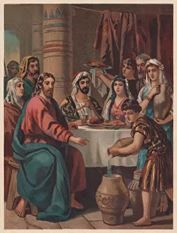 Images Dated 15th June 2017: Jesus Changes Water Into Wine (John 2), chromolithograph, published 1886