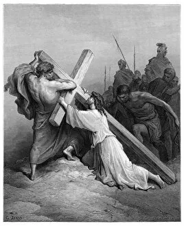 Images Dated 15th August 2016: Jesus falling beneath the cross engraving 1870