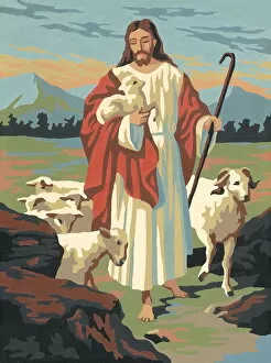 Images Dated 25th March 2015: Jesus with a Flock of Sheep