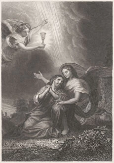 Jerusalem Gallery: Jesus in Gethsemane, steel engraving, published c.1840