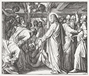 Images Dated 19th July 2018: Jesus Heals the Paralyzed Man (Matthew, 9, 1-8), woodcut, published 1890