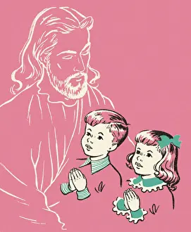 Heaven Prints: Jesus Looking at Two Praying Children