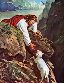 Art Illustrations Gallery: Jesus Reaching for a Lost Sheep