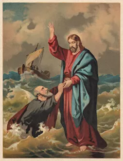 Images Dated 9th June 2017: Jesus walks on the water (Matthew 14), chromolithograph, published 1886