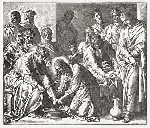 Images Dated 18th July 2018: Jesus Washes His Disciples Feet (John 13, 1-20), woodcut, published 1890