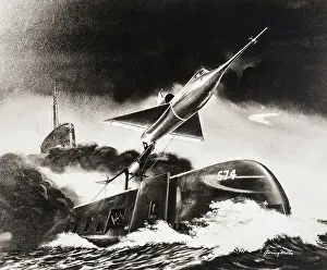 Takeoff Prints: Jet Plane Takes Off from Submarine