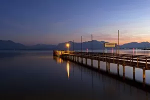 Images Dated 16th October 2011: Jetty at dusk, Seebruck on Chiemsee Lake, Bavaria, Germany, Europe, PublicGround