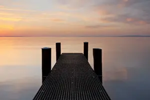 Lakeside Prints: Jetty in the evening light overlooking Lake Constance near Bregenz