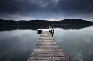 Reflected Gallery: Jetty, Lake Seehamer, Seeham, Upper Bavaria, Bavaria, Germany, Europe