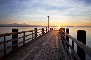 Images Dated 16th October 2011: Jetty at sunset, Chieming on Chiemsee Lake, Bavaria, Germany, Europe, PublicGround