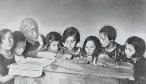 Poland Prints: Jewish Teacher with Her Girl Students