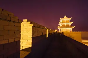 Porcelain Prints: Jiayuguan fort at night
