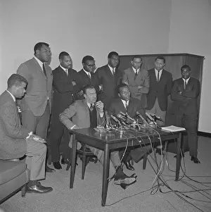 Jim Brown with Adam Clayton Powell at Press Conference