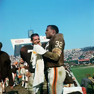 Jim Brown Talking to Dick Schafath