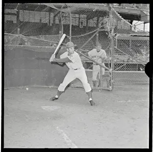 Jim Piersall in Batting Stance Near Cage