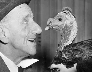 Macy And Company Prints: Jimmy Durante Face to Face with Turkey