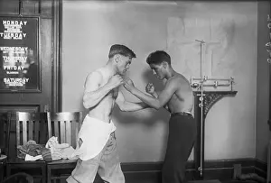 Intimidation Prints: Jimmy Goodrich Posing in Boxing Stance with Stand Loayza