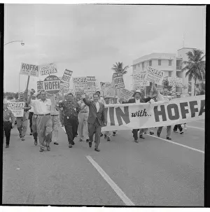 Hoffa Prints: Jimmy Hoffa Leading Parade of Supporters
