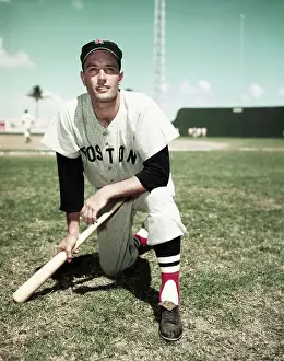 Jimmy Piersall of Boston Red Sox Posing with Bat