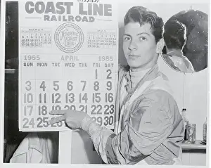 Laurel Prints: Jockey Bill Hartack Pointing to Calendar