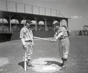 Joe Cronin Demonstrating Batting Stance for Ted Williams