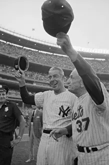 Joe DiMaggio and Casey Stengel Waving to the Crowd