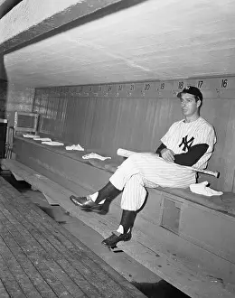 Joe DiMaggio in Dugout