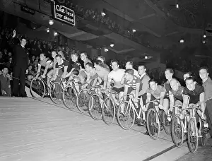 Joe DiMaggio Firing Starting Gun for Bike Race