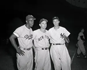 Joe DiMaggio with Jackie Robinson and Sid Gordon