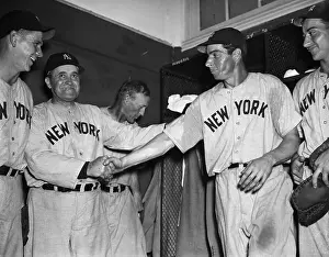 Joseph V Prints: Joe Dimaggio And Joe Mccarthy Shake Hand
