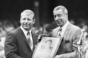 Joe DiMaggio and Mickey Mantle Holding Plaque