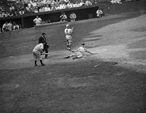 Scoring Prints: Joe Dimaggio Sliding Into Home Plate