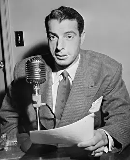 Joe DiMaggio Speaking at Microphone