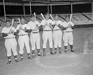 Joe DiMaggio and Teammates Posing with Bats