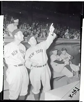 Joseph V Prints: Joe McCarthy Pointing to Sky with Lou Gehrig