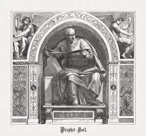 Joel the Prophet (after Michelangelo, Vatican), wood engraving, published 1886