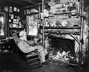 Log Cabin Prints: John Burroughs Seated At Fireplace
