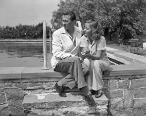 Norwalk Prints: John Emery and Talullah Bankhead Sitting by Pool
