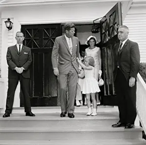 John F. Kennedy Leaving with Daughter Caroline from Church Building