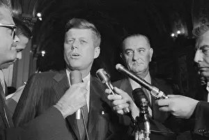 John F. Kennedy at Microphones