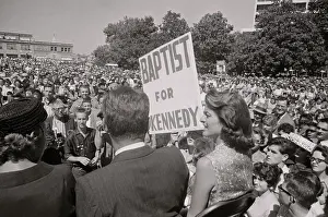 John F Kennedy and Sister Viewing Crowd at Rally