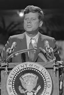 John F Kennedy Speaking at Podium