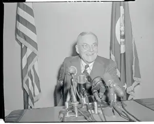 John Foster Dulles Speaking at Microphones