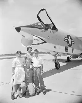 Astronaut Prints: John Glenn Poses W/Family Beside Jet
