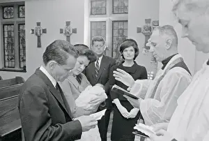 John and Jackie Kennedy Watching Christening of John Jr