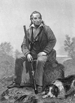 John James Audubon Sitting with Gun and Dog