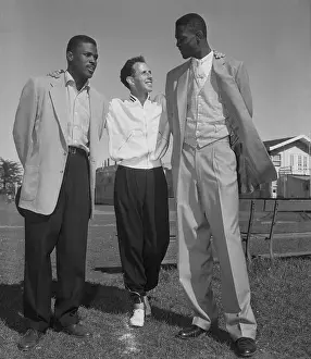 Bill Russell Prints: John Landy Speaking With Bill Russell and Casey Jones