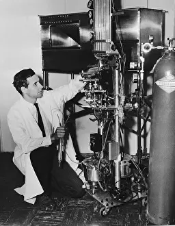 Stanford Prints: John Osborn with His Artificial Heart and Lung Machine