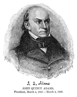 John Quincy Adams - USA President engraving with his signature 1888